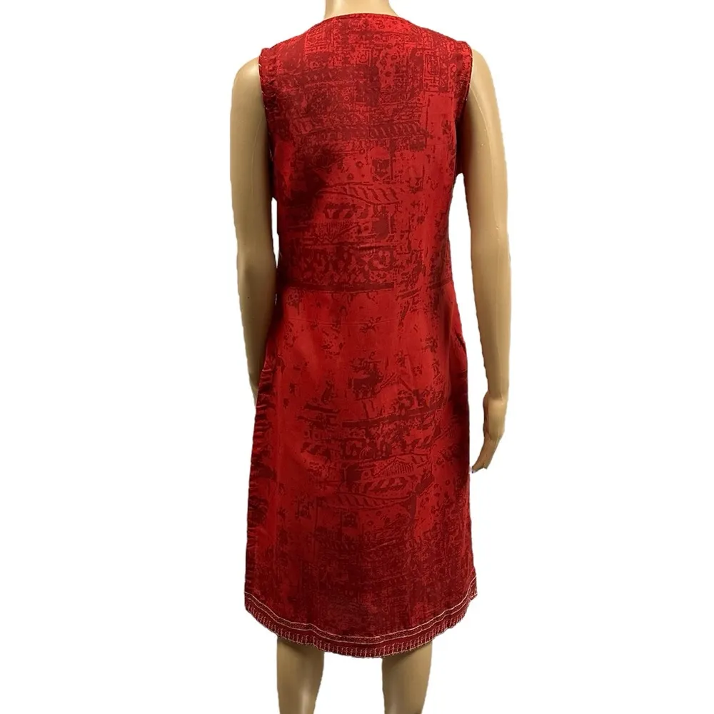 3 Piece Set Red Gold Karta Tunic Thigh Slit Matching Vest and Scarf 32 34 US 2 4 - Image 11