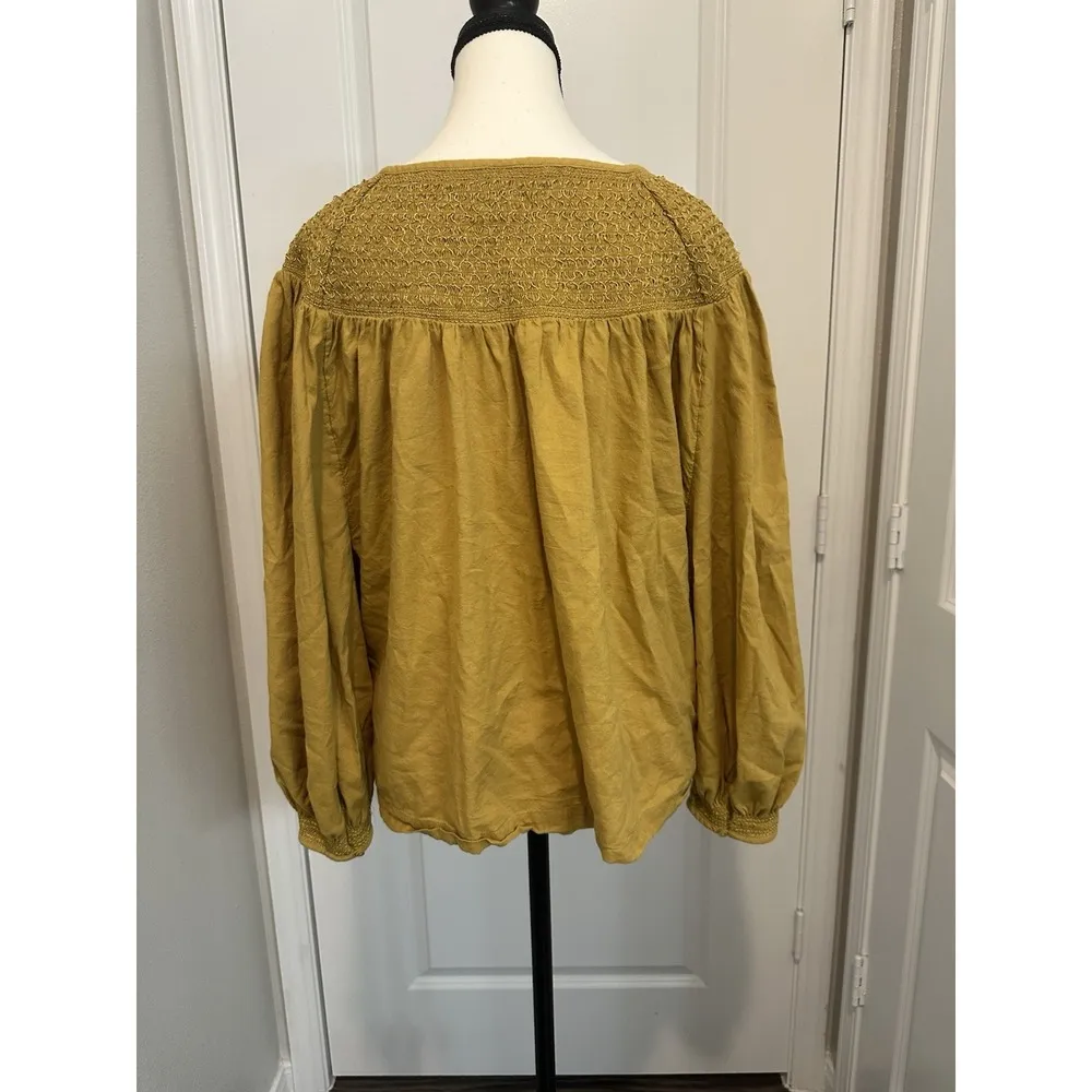 Old Navy Smocked Peasant Top 2X Mustard Yellow Boho Long Sleeve Blouse Plus Size - Image 2