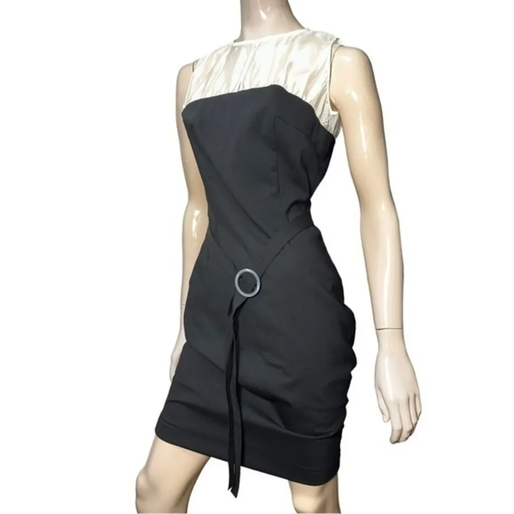 Just Cavalli Women’s Size 44 L Black Wool Gabardine Belted Midi Dress - Image 2