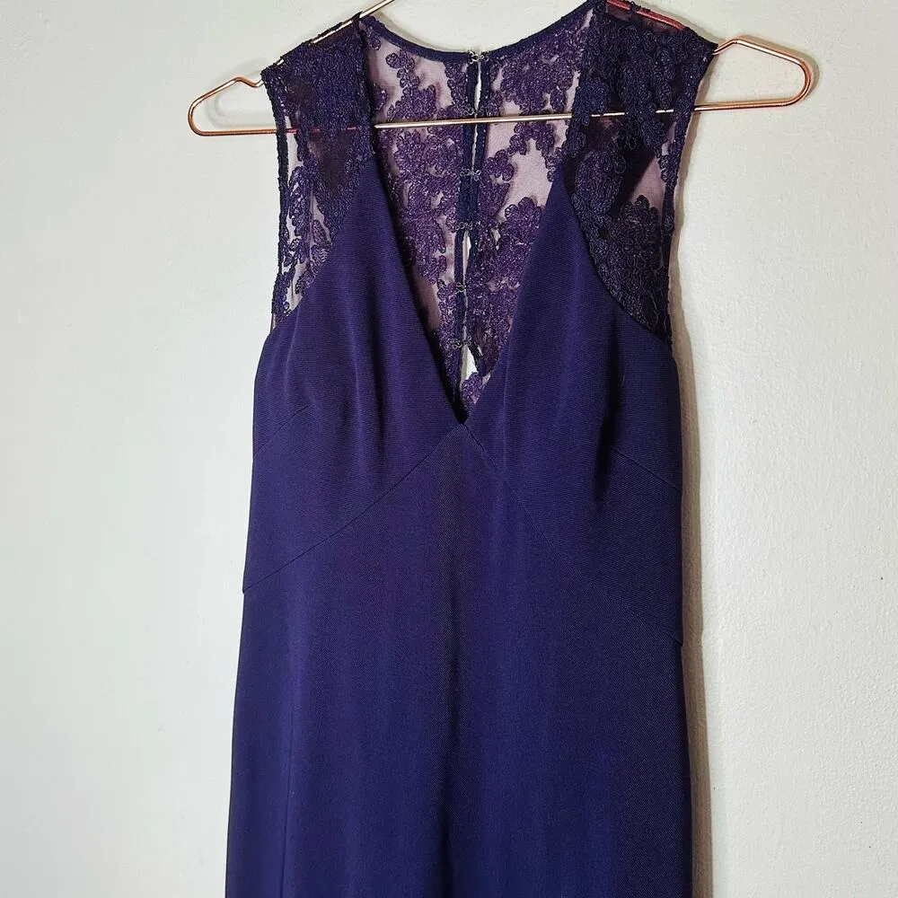 JS COLLECTION Eggplant Purple Lace Back Mermaid Ottoman Style Gown Dress - Image 13