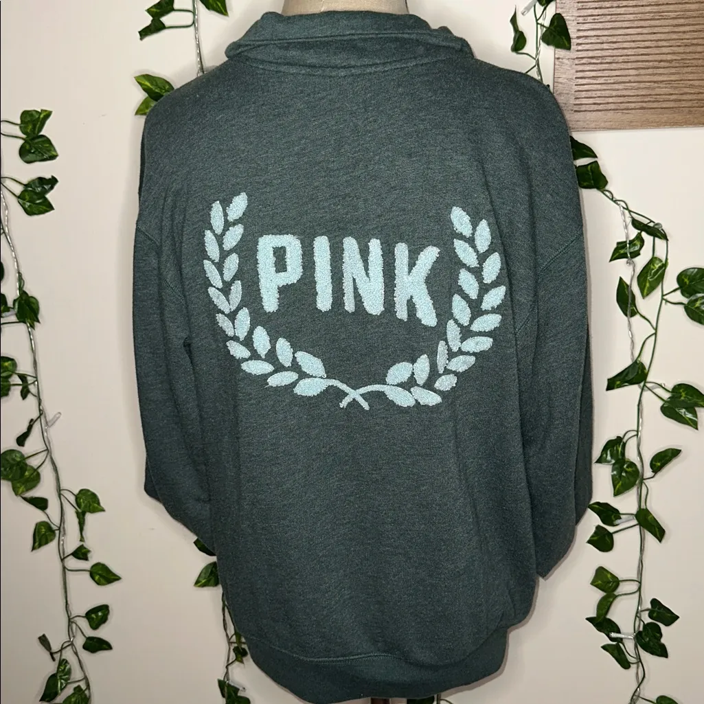 VS PINK Green Quarter Zip Sweatshirt - Image 4