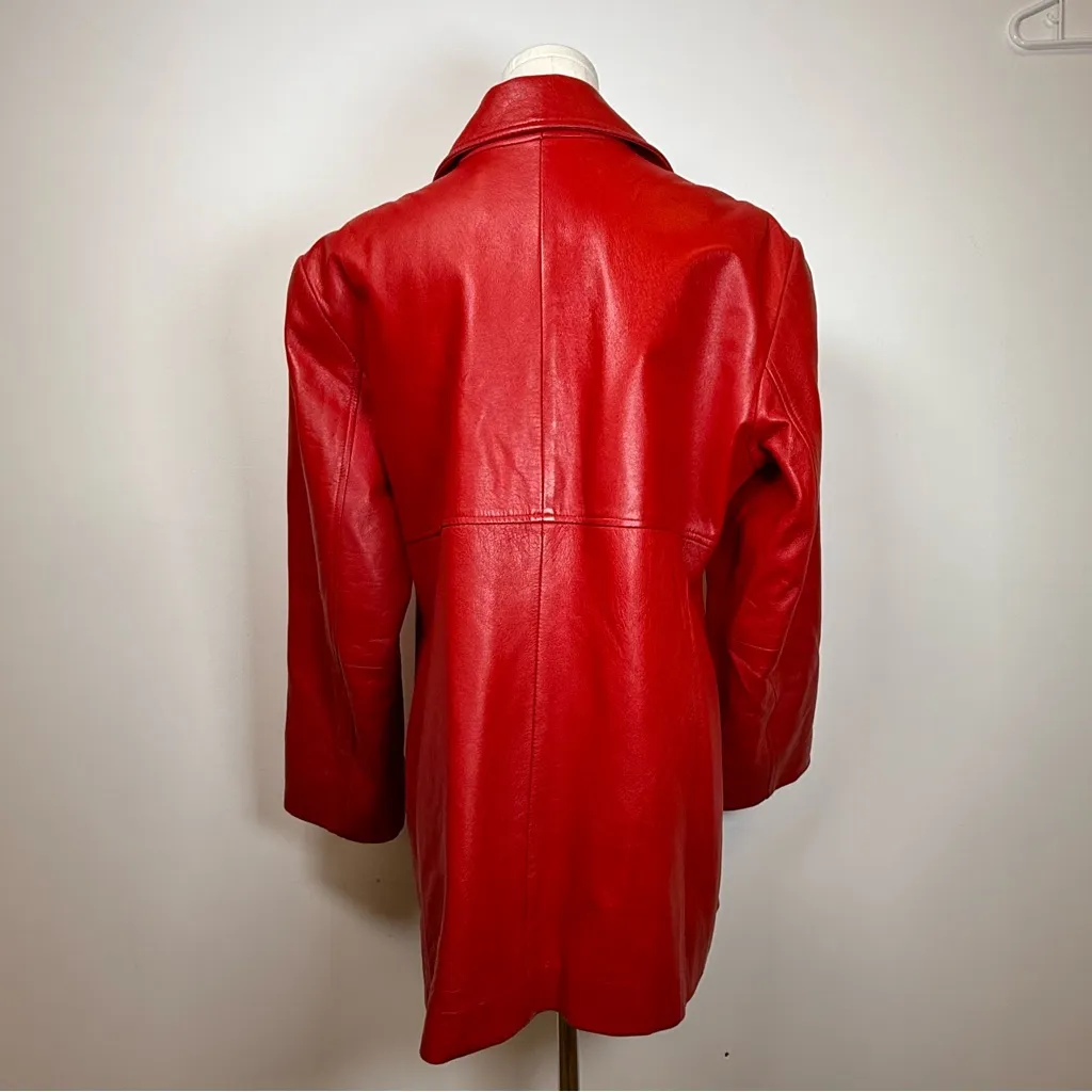 Vintage Studio Retro 80’s Red Leather Jacket Padded Shoulders Womens Size Large - Image 5