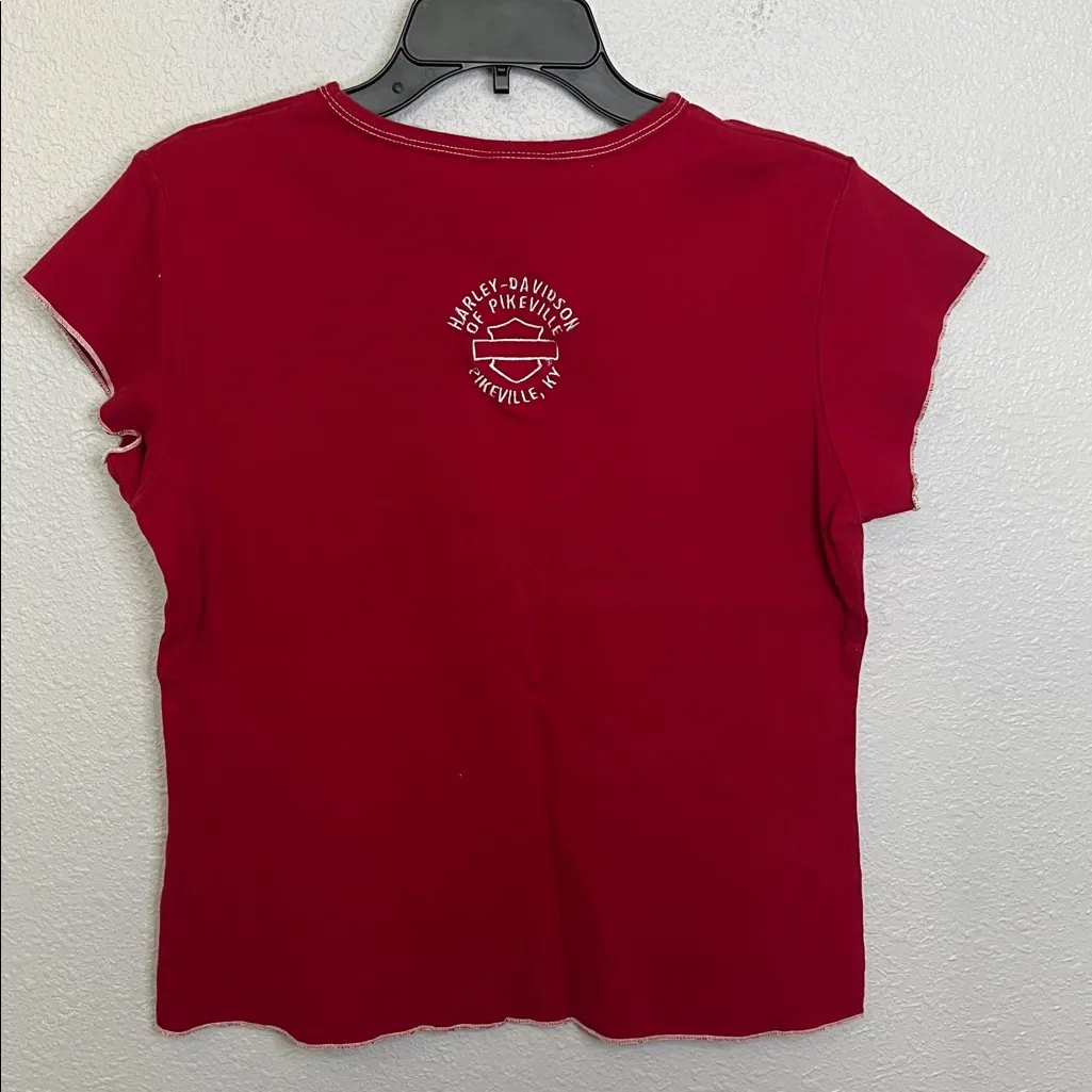 Harley Davidson Floral Baby TShirt Red Size Large - Image 6