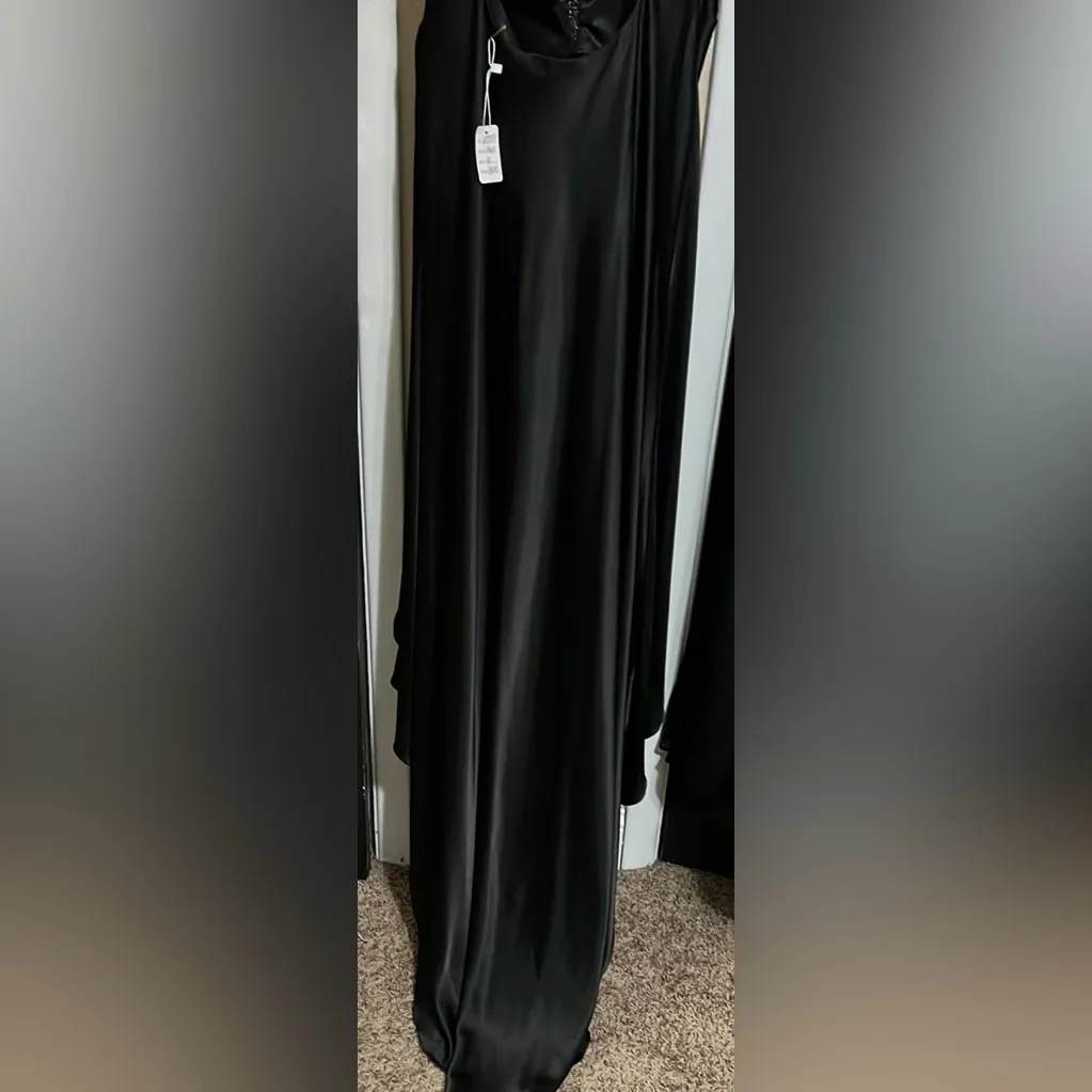 Night Moves Prom Collection Black Ruched Backless Gown Size 12 - Image 3