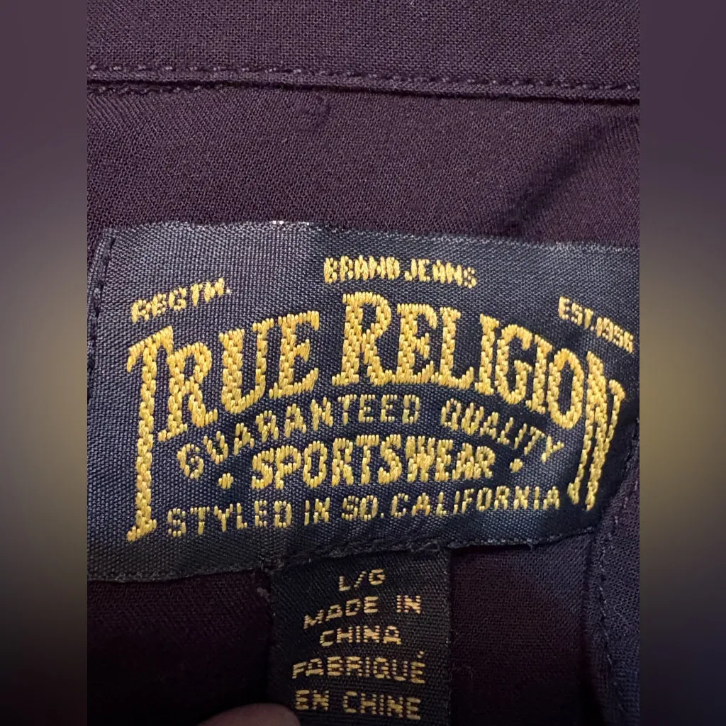True Religion Black Snap Button Up Accents Very Soft size L - Image 6
