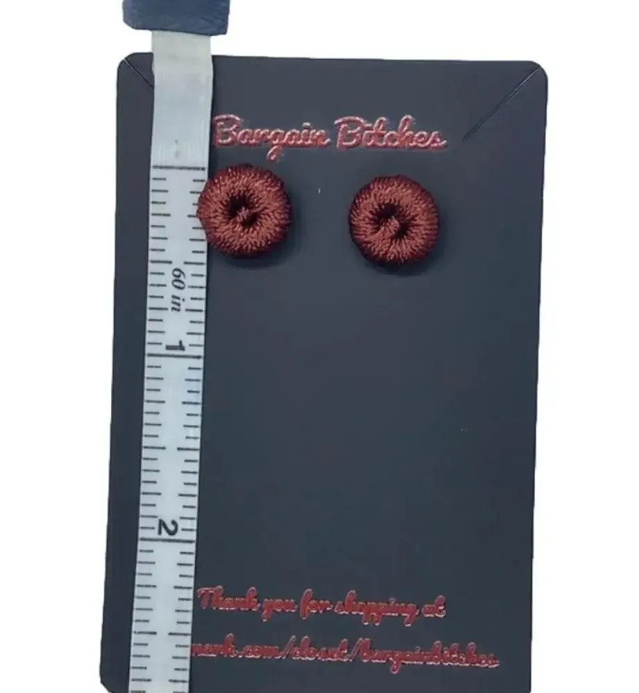 New fall earrings brown red crochet button stud earrings retro style earrings - Image 3