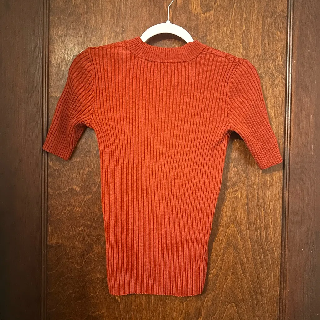 Pendleton Orange Ribbed Short Sleeve Sweater Size S - Image 3