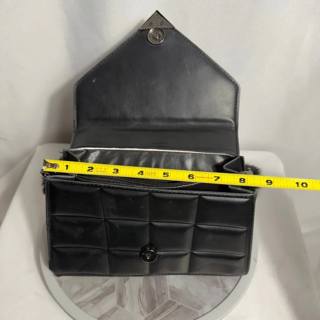 Black Quilted Faux Leather Handbag With Chain Strap And Strawberry Charm - Image 10