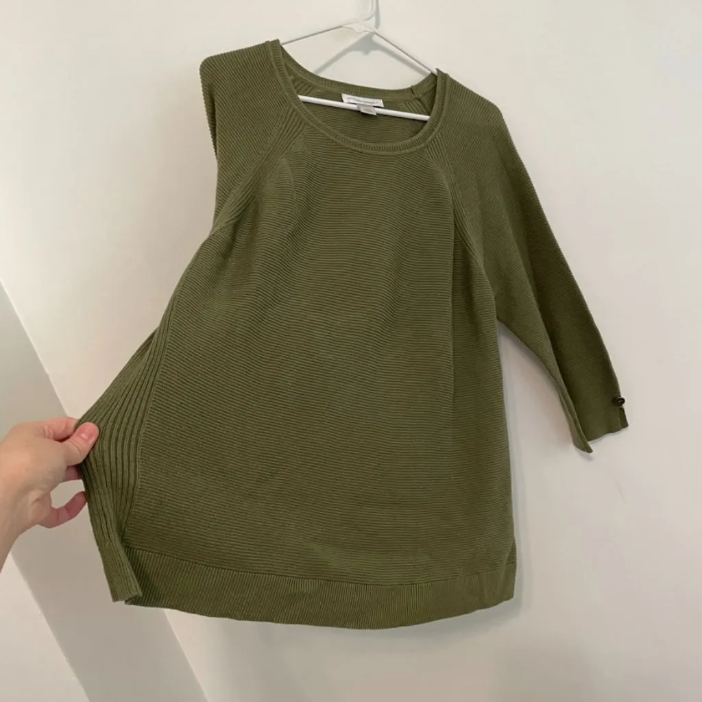 CHRISTOPHER & BANKS Crew Neck Sweater Button Cuff Olive Green 3/4 Sleeve Cotton - Image 11