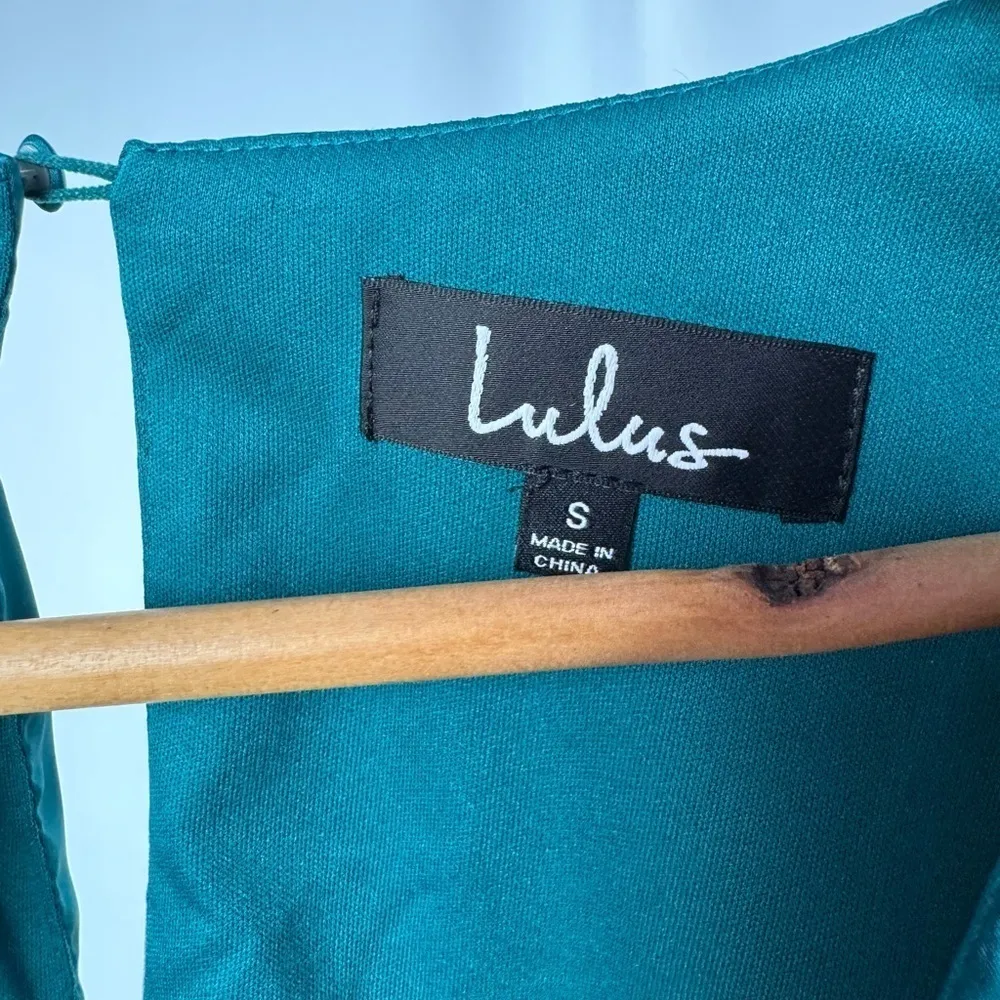 Lulus Jaw Dropping Beauty Satin‎ Smocked Bodycon Mini Dress Teal Blue Size Small - Image 7