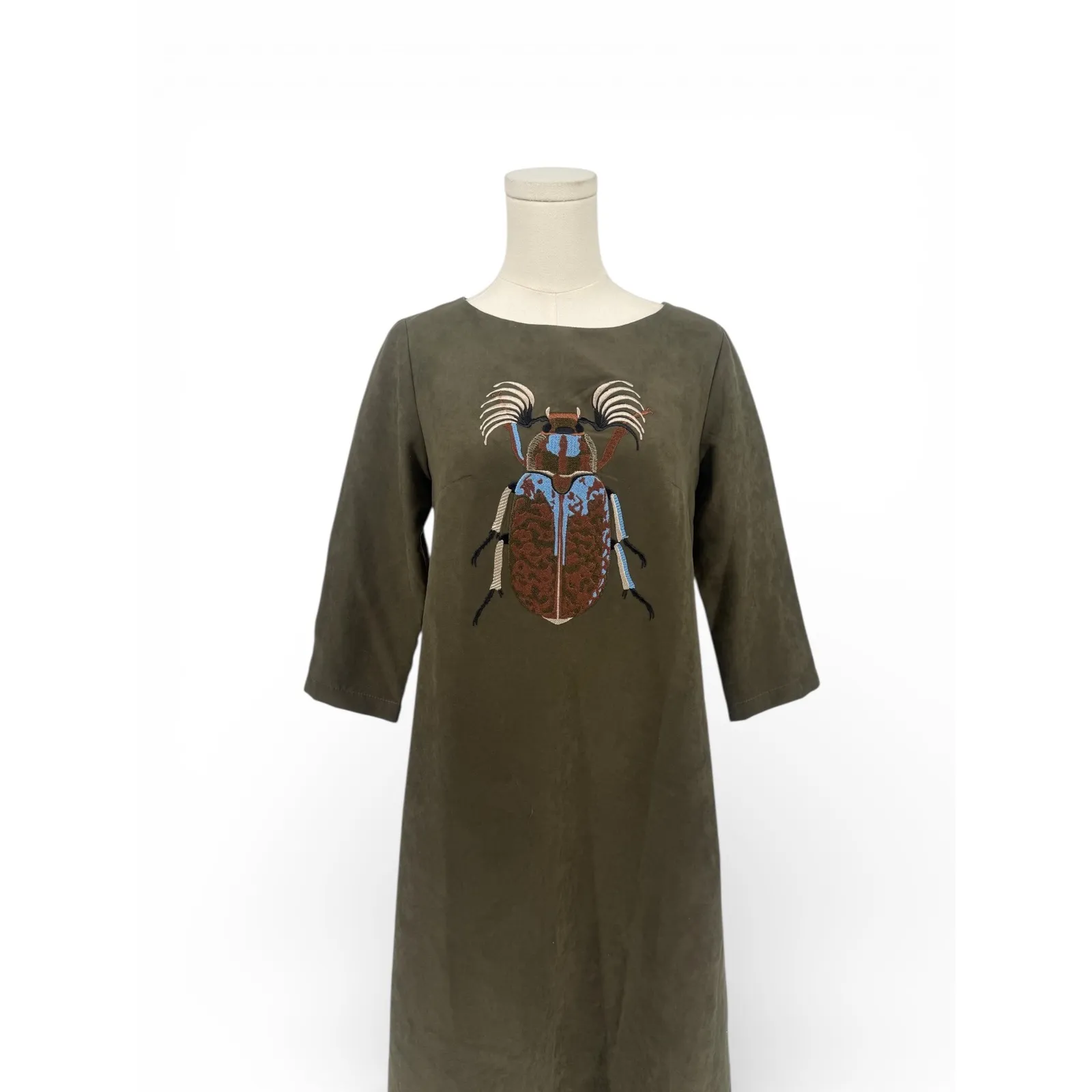 Julia Allert Olive Embroidered Beetle Midi Dress size Small $399 Green - Image 4