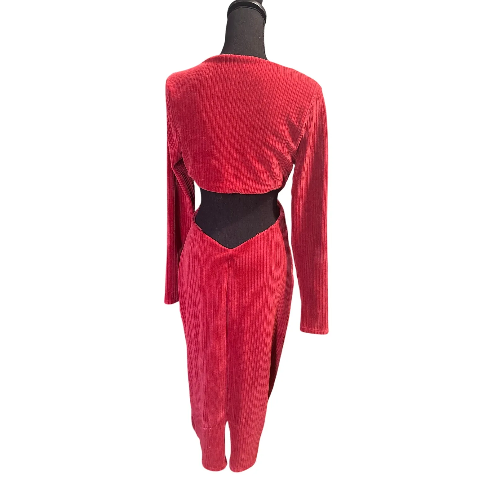 ASOS DESIGN Ribbed Midi Dress with Crossover – Deep Red - Image 6