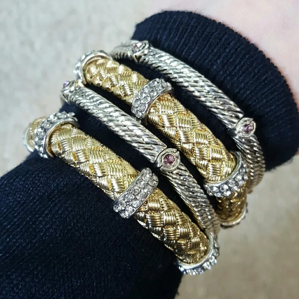 Stretchy Mixed Metals Rhinestone Bracelet Set - Image 2