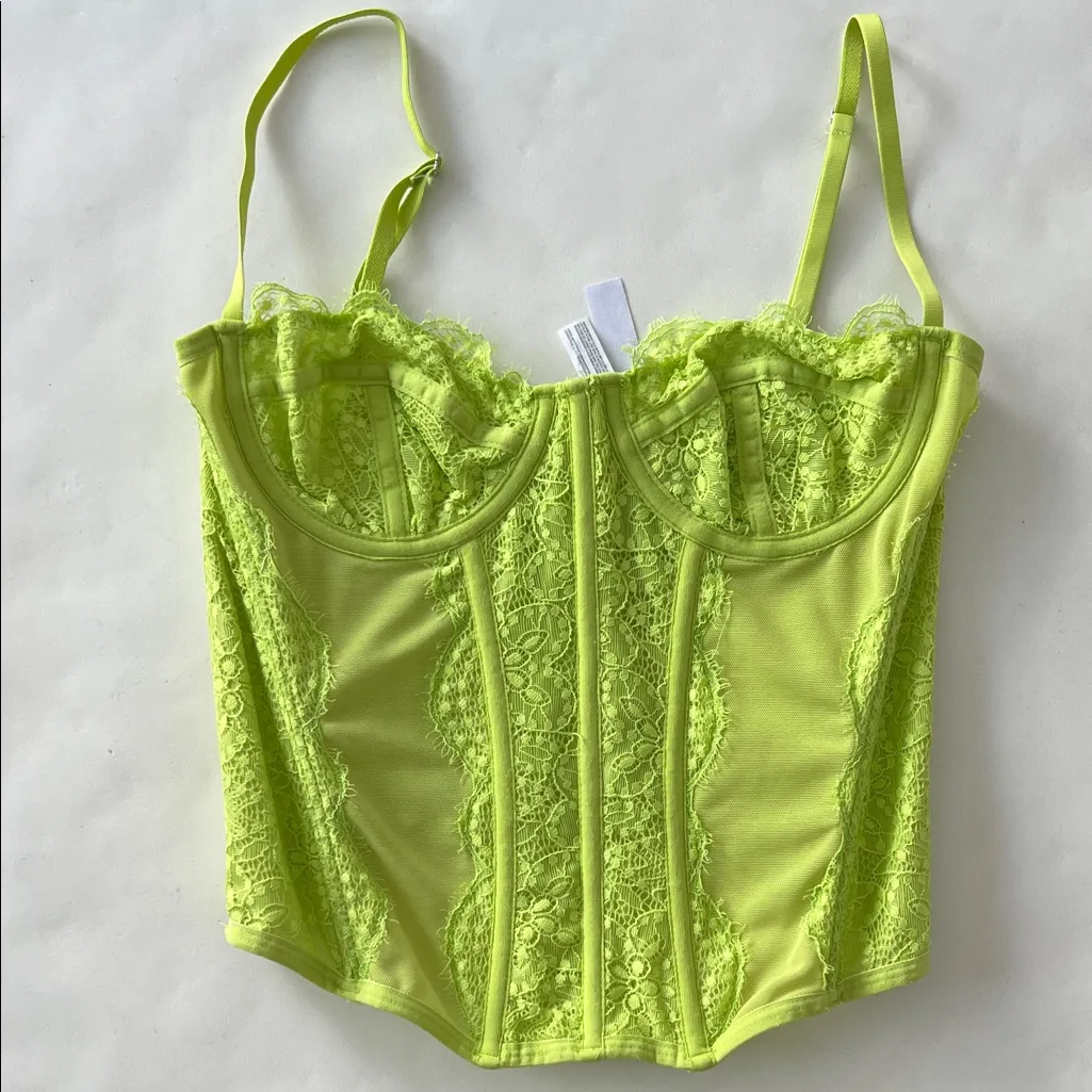 Out From Under x Urban Outfitters Modern Love Lace Corset Lime Green Size M $59 - Image 2