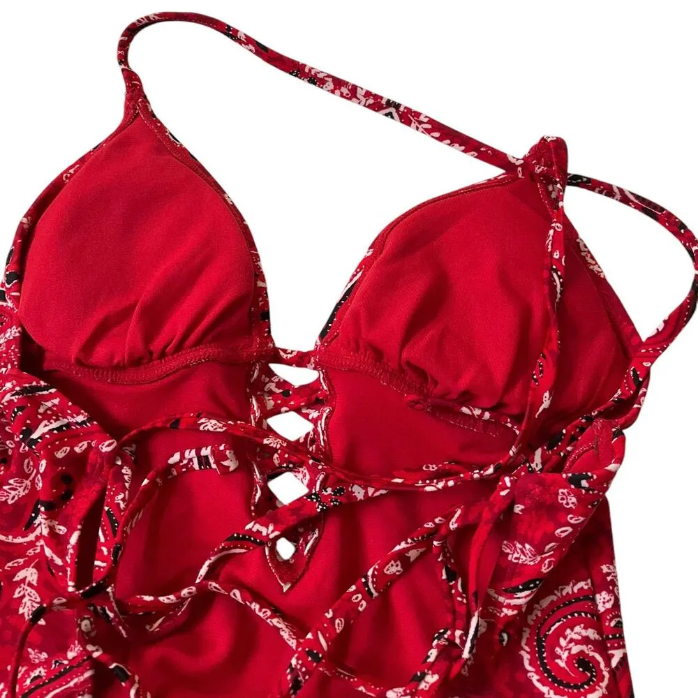 Adore Me Red Paisley One Piece Drawstring Swimsuit Women Size Small NWOT | 51-35 - Image 4