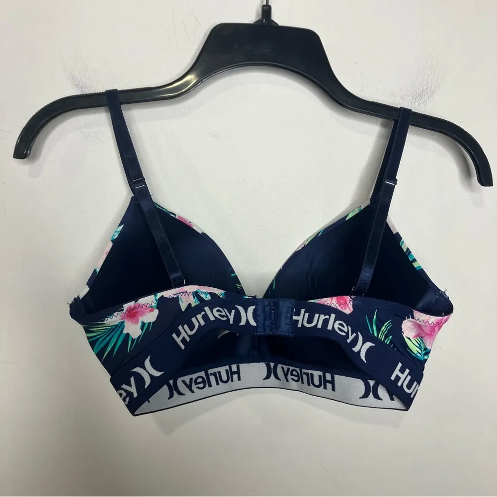 Hurley wire free bra tropical floral‎ pattern blue pink women’s size 34C - Image 6