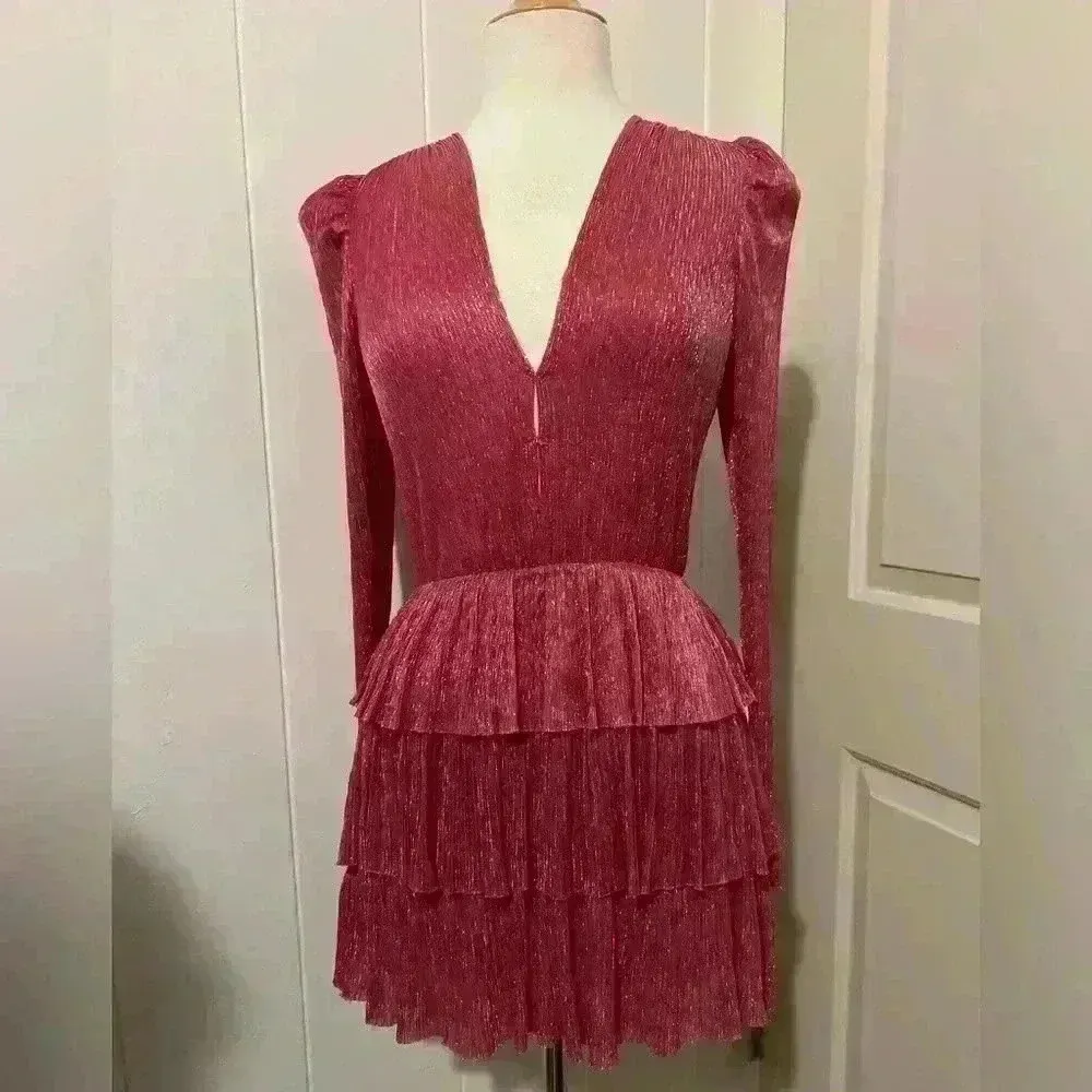 Sabina Musayev $250 Revolve Carry Mini Dress Hot Barbie Pink Tiered Formal Prom - Image 2
