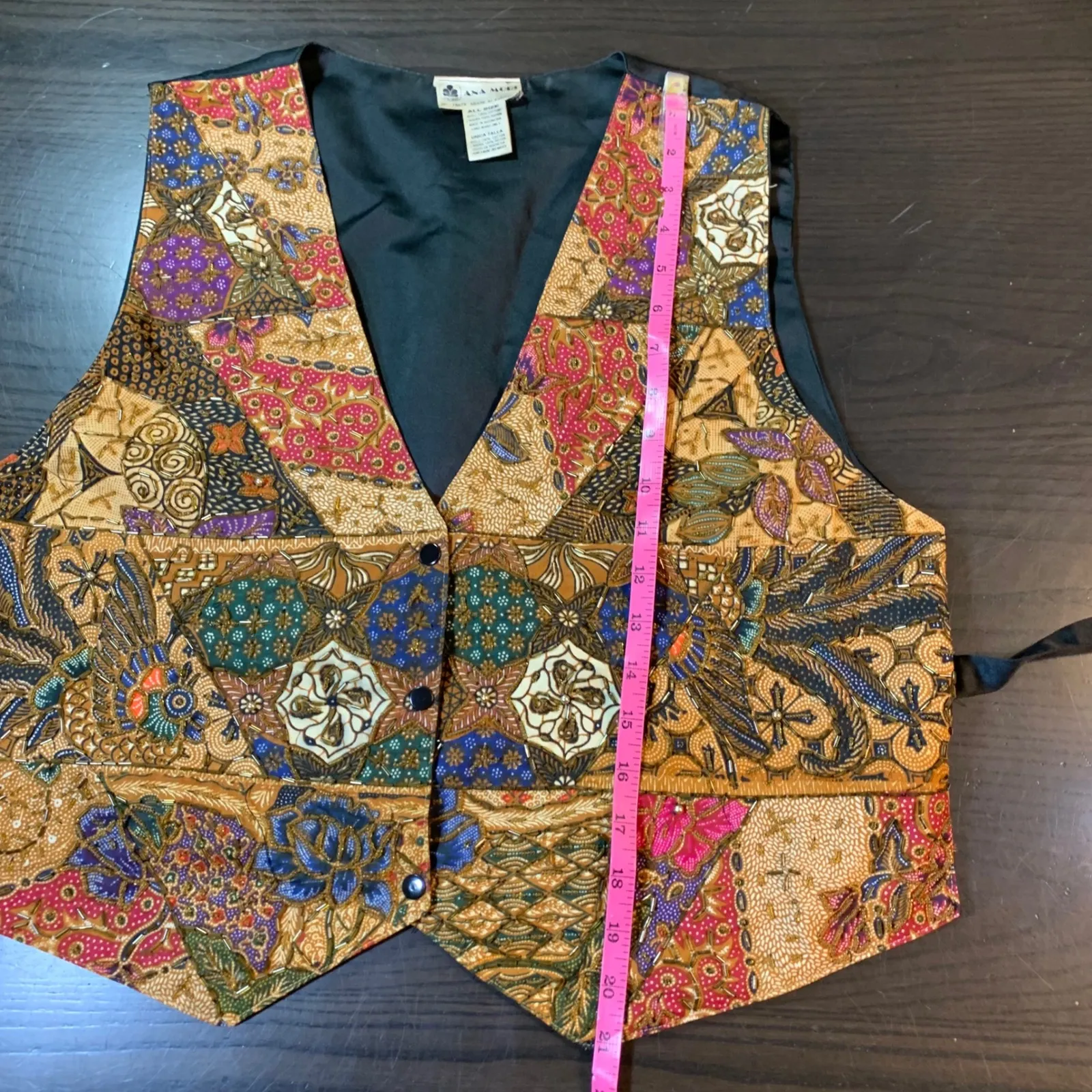 Vintage Ana Mori Beaded Patchwork Vest Top All Size Boho Retro‎ Brown Fall Vibe - Image 7