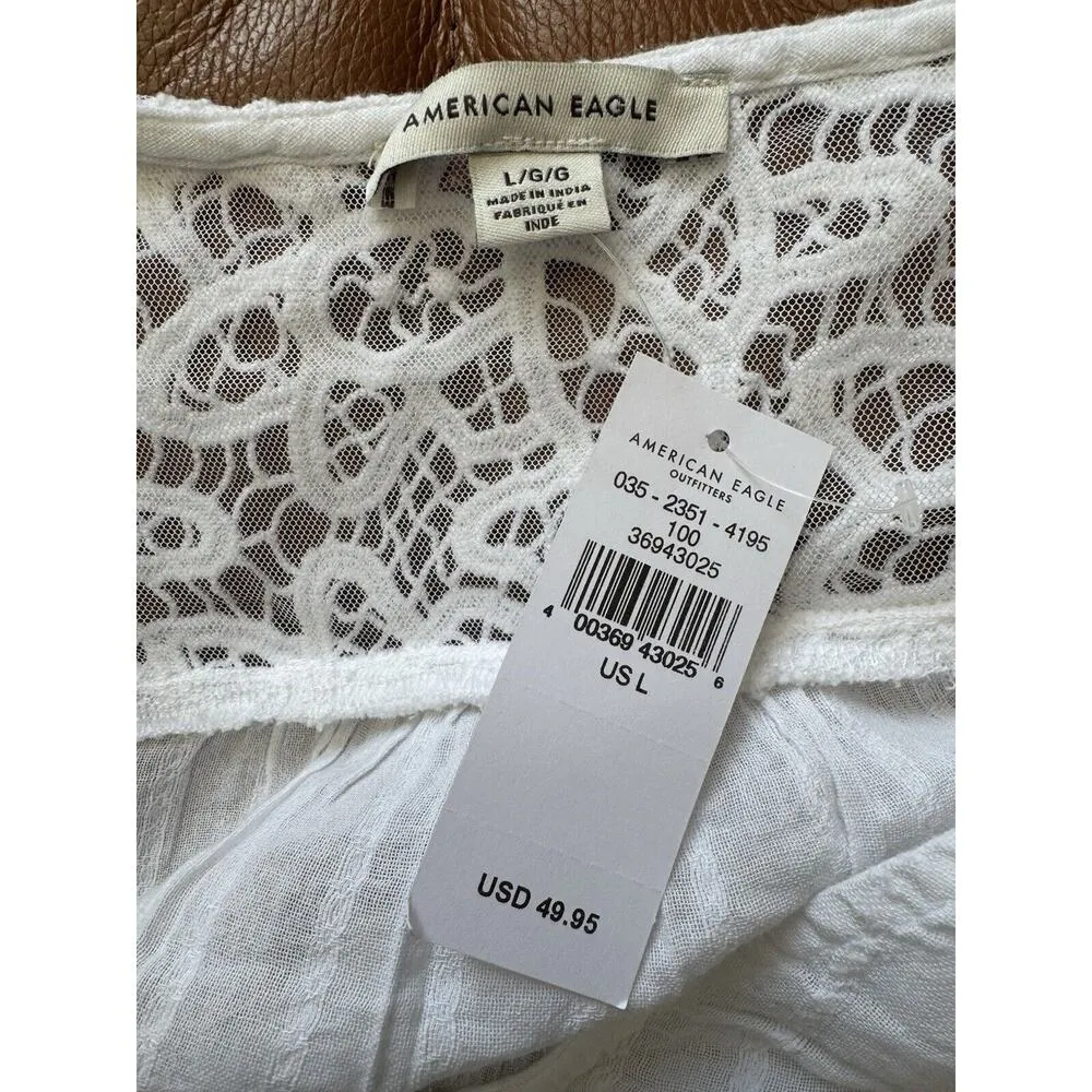 NWT American Eagle White Tie Front Crochet Crop Top Size Large - Image 7