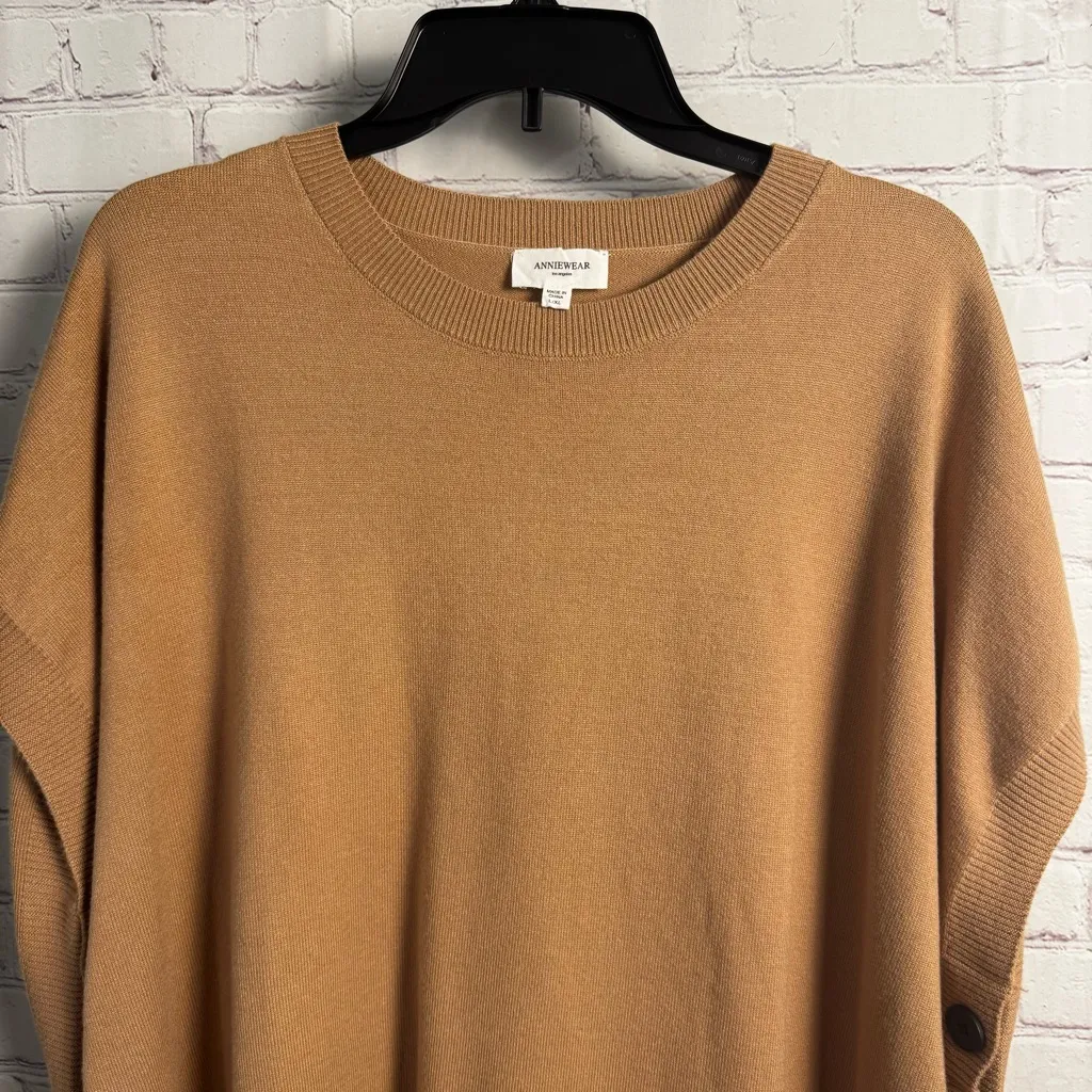 AnnieWear viscose blend lagenlook sleeveless sweater size L, XL camel buttons Tan - Image 3