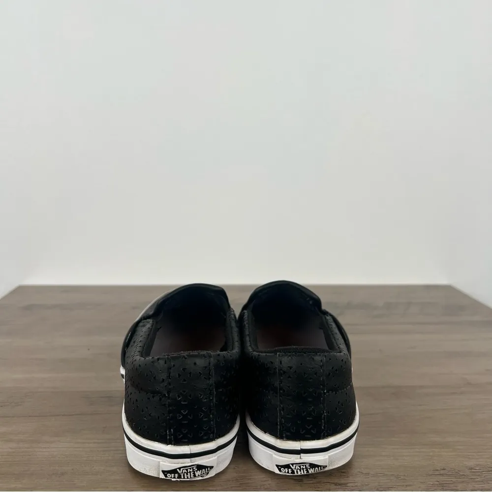 Vans Asher Black Floral Perforated Leather Slip-on Skate Casual Shoes Size 6.5 - Image 4