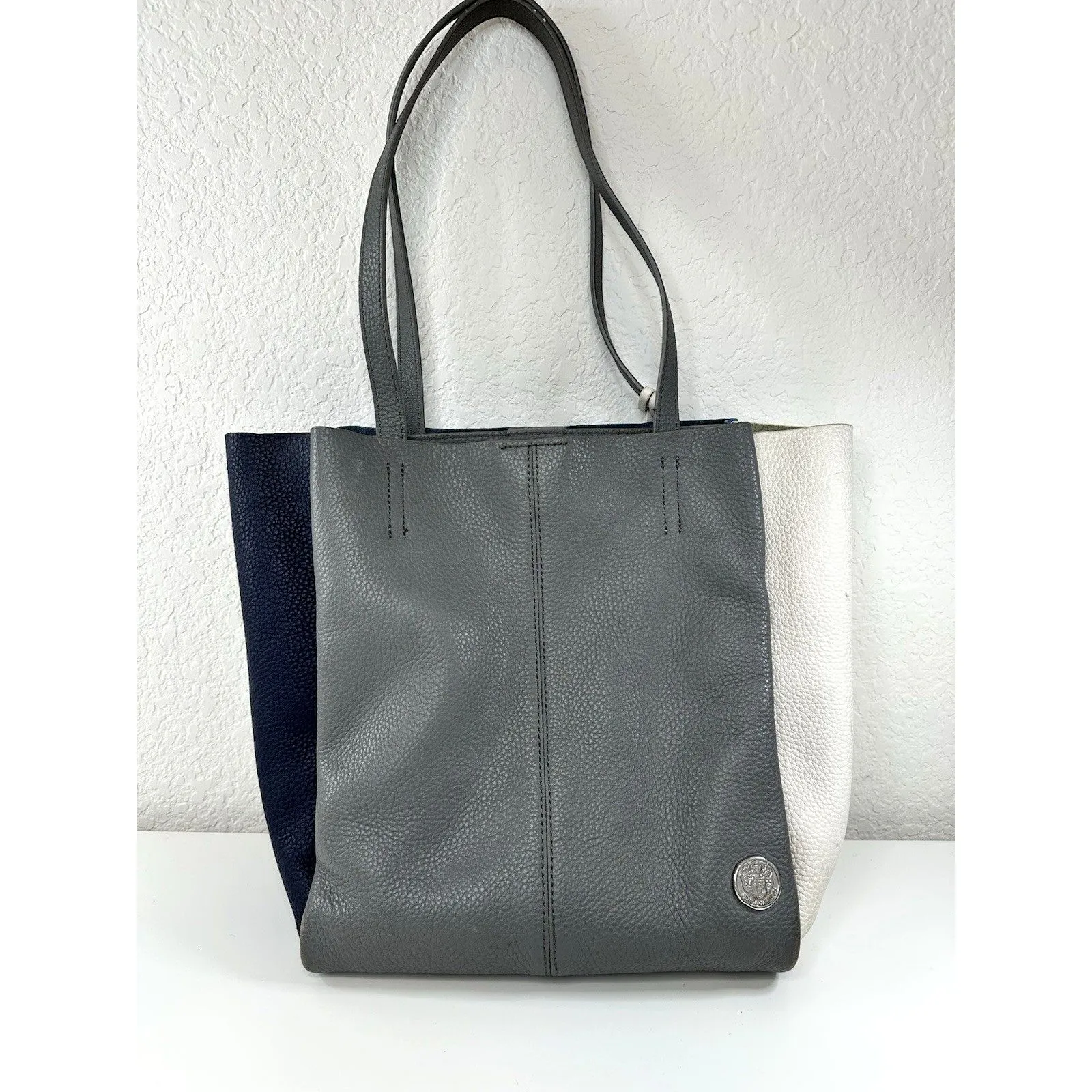 VINCE CAMUTO Nylan Bag Pebbled Leather Tassel Tote Purse Handbag White Blue Gray - Image 4