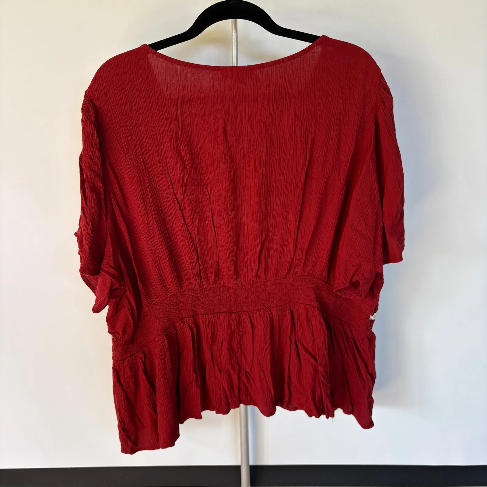 Knox Rose Red Embroidered Peplum Top Boho Cropped Peasant Stretch Plus Size 3X - Image 5