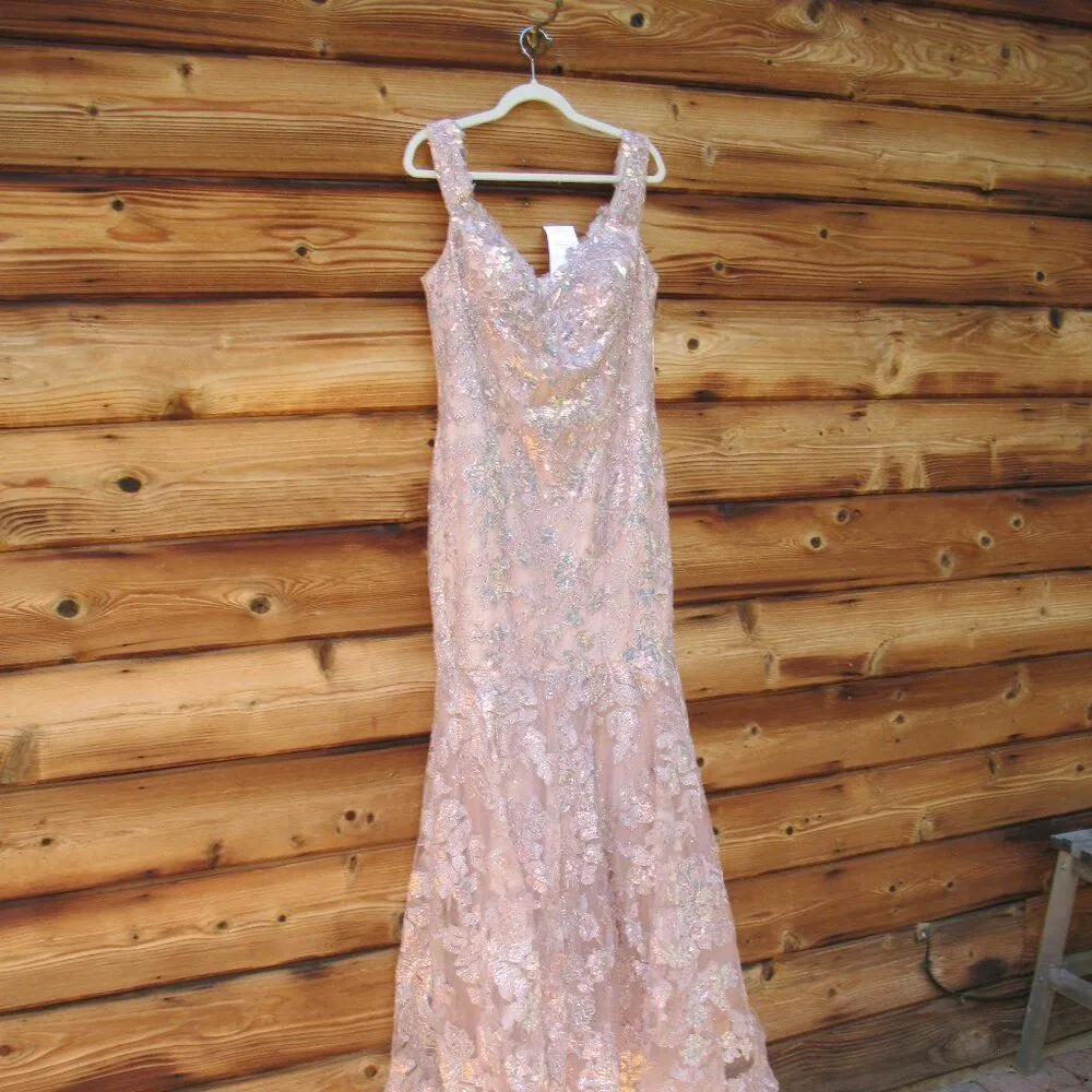 LARA OFF SHOULDER MERMAID BEADED GOWN Pink Size 16 - Image 4