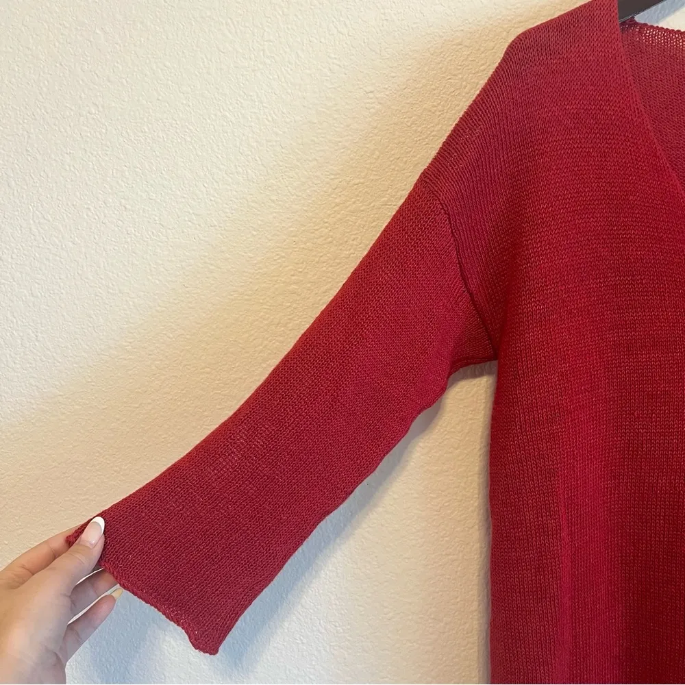 Grizas 100%Linen knit tunic sweater, loose knit, roses appliquee, 3/4 sleeves, M Red Size M - Image 12