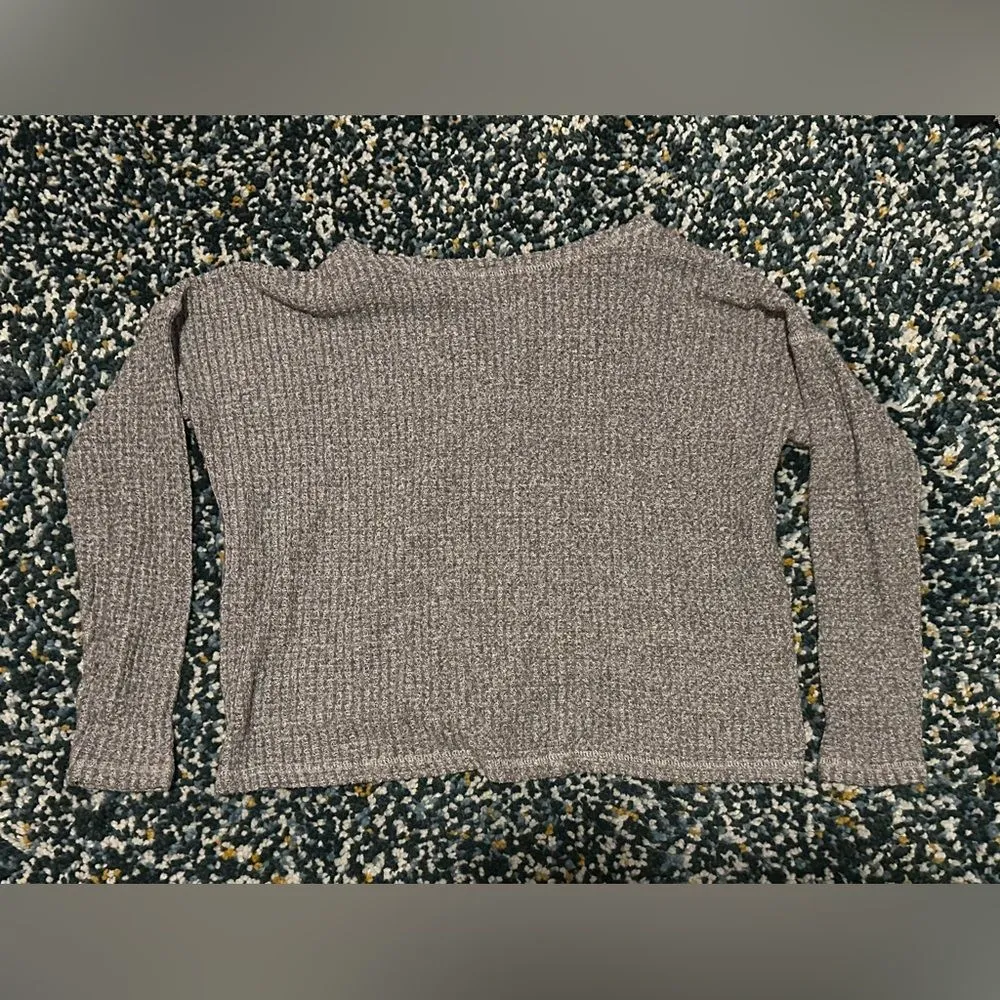 American Eagle oversized XS cropped twisted waffle knit light sweater Gray - Image 2