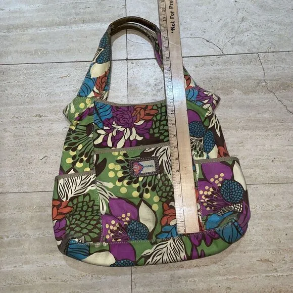 FOSSIL Women's Floral Leather &‎ Canvas Hobo Shoulder Bag/Tote Handbag - Image 4