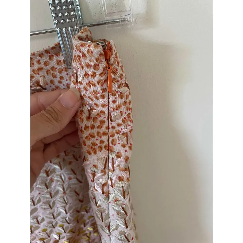 Anthropologie HD in Paris Embroidered Floral Linen Floral Skirt Pink Size 2 - Image 3