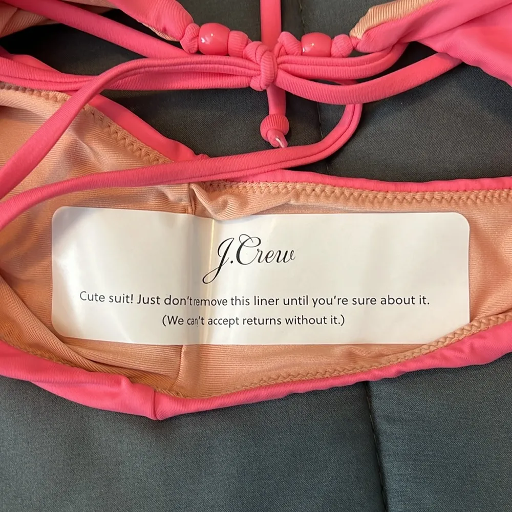 JCrew Curved Waist Cheeky Beaded Tie String Bikini Bottom Pink Size Medium NWT - Image 6