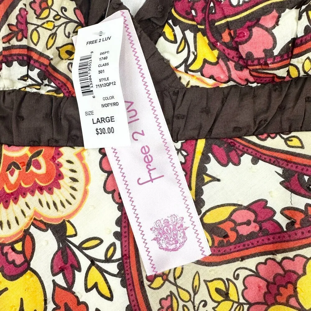 Vintage Y2K Babydoll Top Size Large Deadstock Paisley Floral Tie Back Lined Brown - Image 7