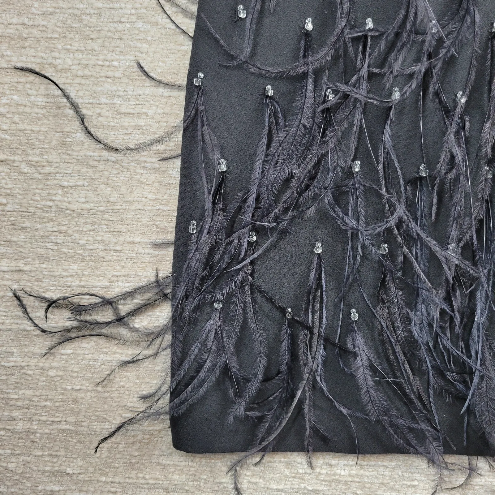 Ann Taylor Black Rhinestone Feather Hem Shift Dress 14 Party Cocktail Flapper - Image 6