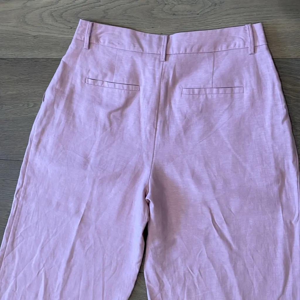 Ryegrass Wide Leg High Rise Cropped Pants Pleated Size 8 NWOT Linen Blend Pink - Image 10