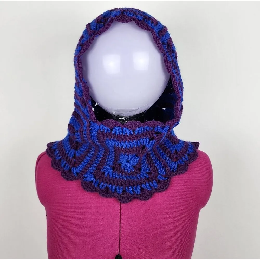 New Crochet Handmade Balaclava Granny Square Blue Purple hat beanie head warmer - Image 9