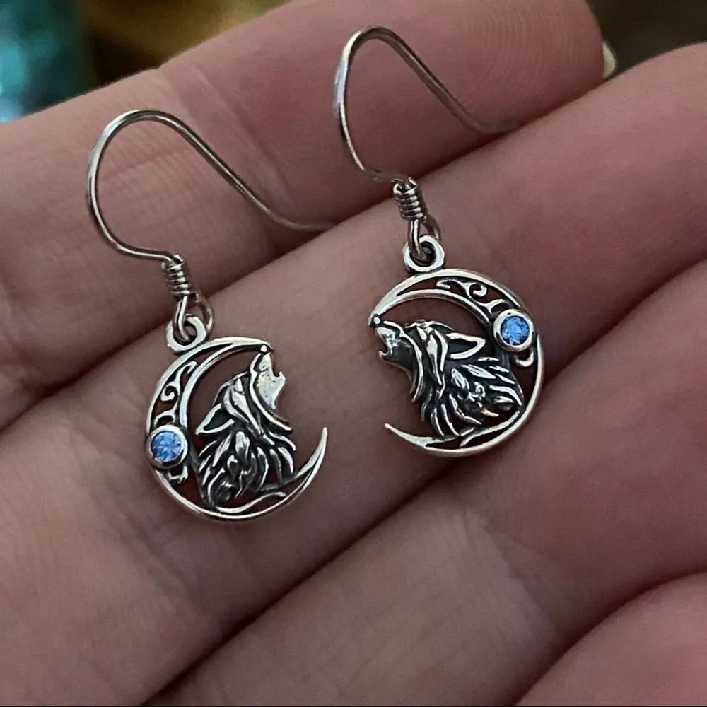 Wolf Moon Sterling Blue Crystal CZ Earrings Silver - Image 4