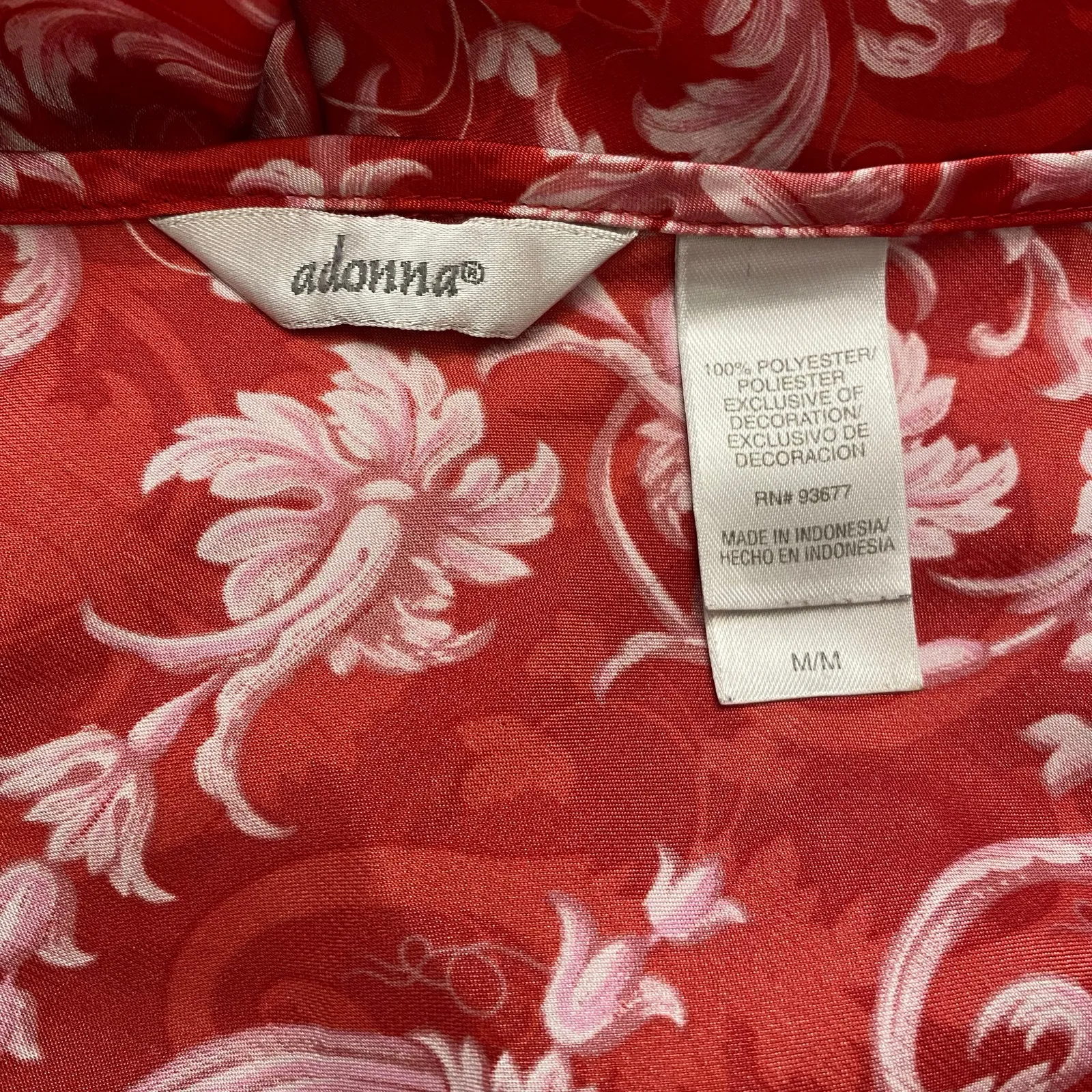 Adonna Satin Floral Adjustable Maxi Slip Dress Womens‎ Medium Red White Lace - Image 2