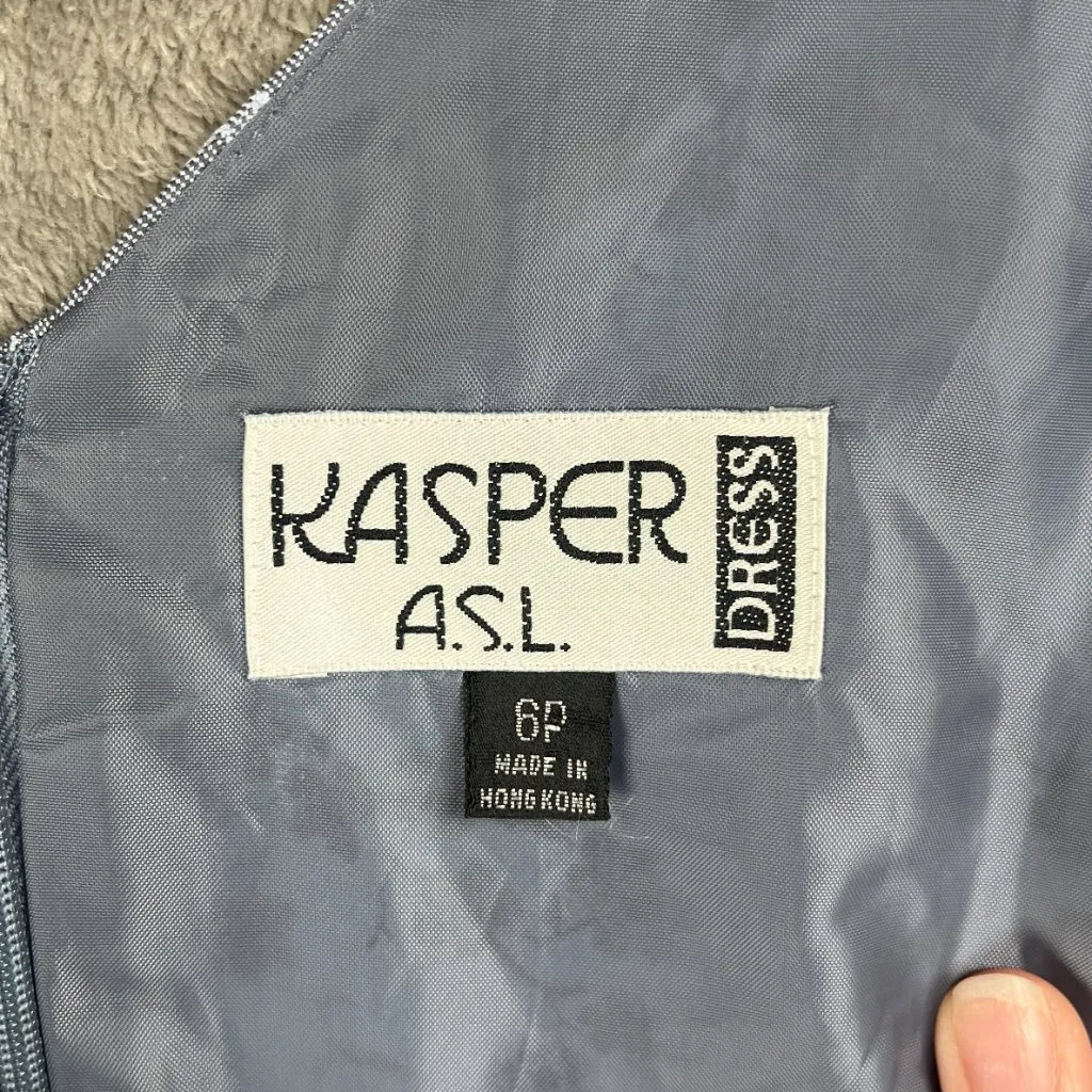 Kasper ASL Sheath Dress Women’s 6P Metallic Gray Floral Jacquard Vintage 80s 90s - Image 5