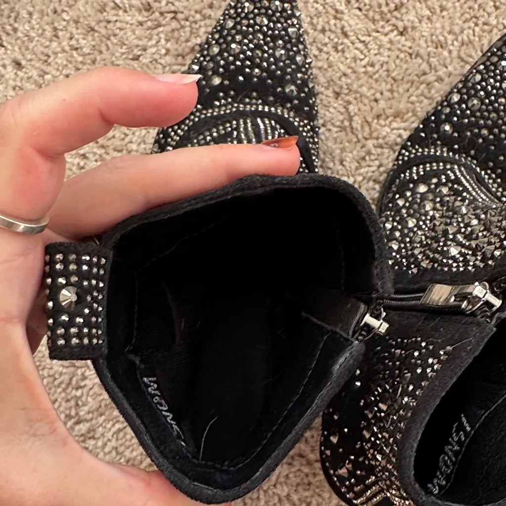 Sparkling Black Studded Ankle Boots Size 6 - Image 10