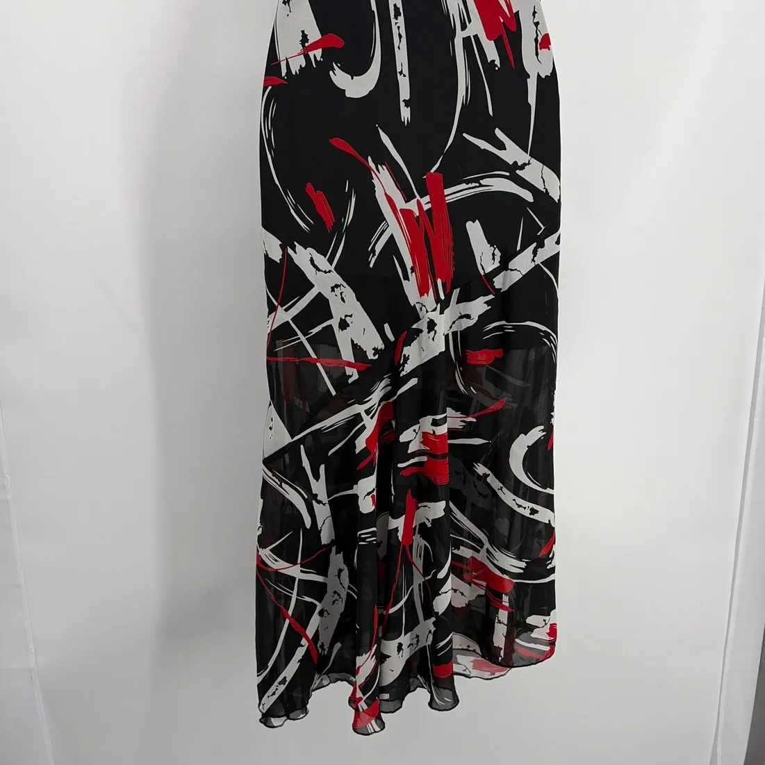 Aino Abstract Slip Dress Sz M Y2K Grunge Midi Art Print Indie Sleaze Club Edgy Black Size M - Image 9