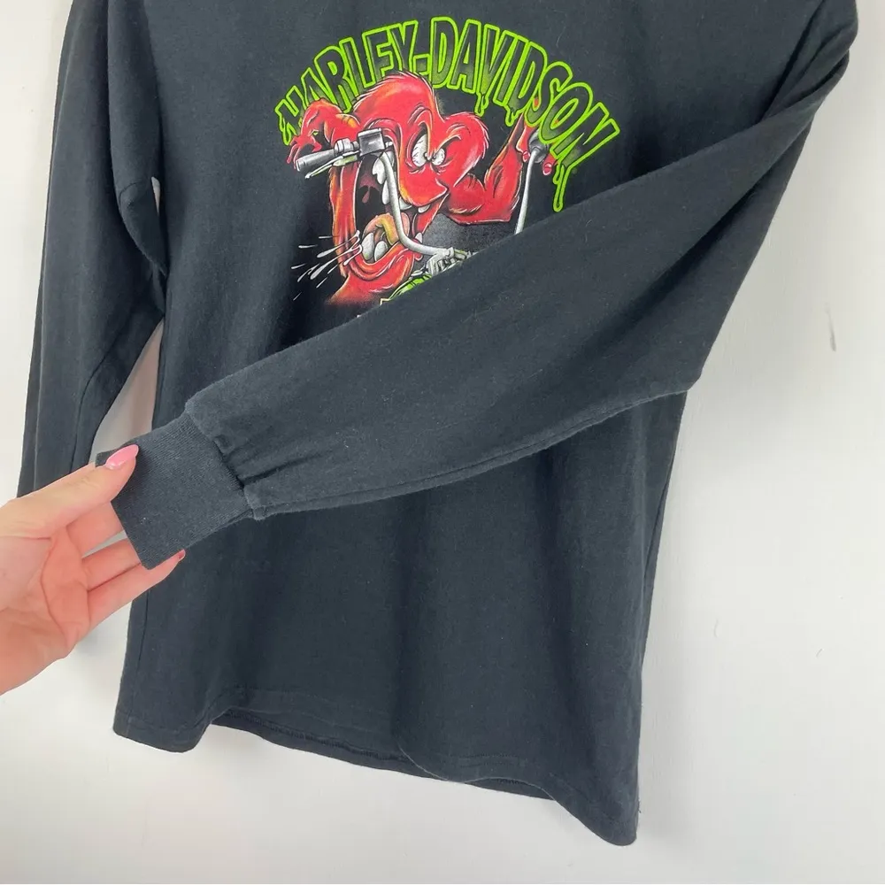 Y2K Harley Davidson Looney Tunes Retro Graphic Long Sleeve Shirt Sz XS/S Black - Image 7