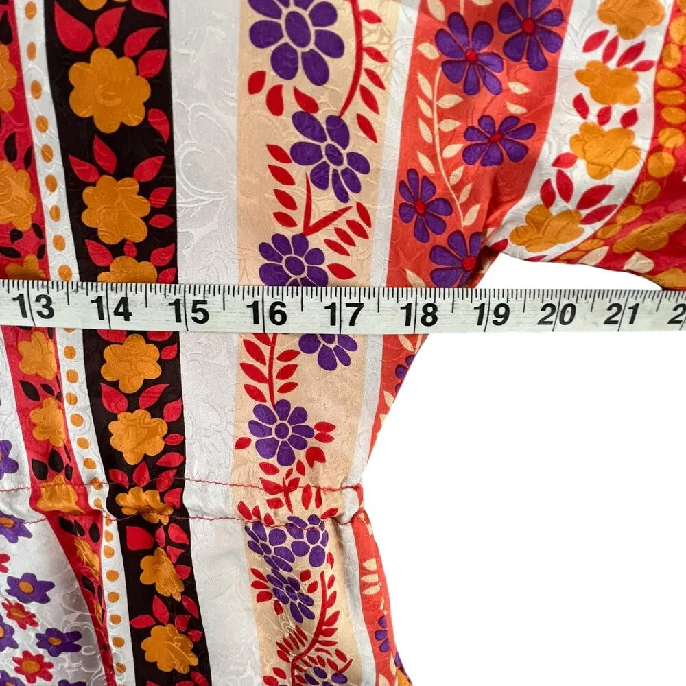 Phoebe Couture Dress 2 Orange Multi Floral Silk Drawstring Boho Chic Eclectic - Image 7