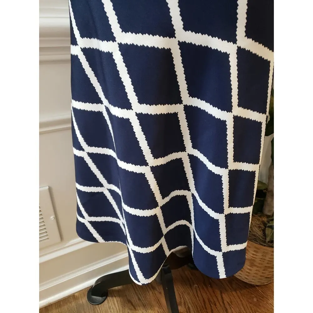 AGB Sheath Dress Women's 14W Blue & White Round Neck Sleeveless Belted Pullover Size undefined - Image 10