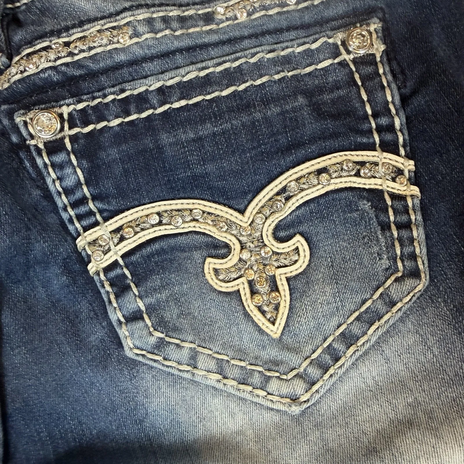 Rock Revival Jeans Womens 29 Blue Eloise Easy Bootcut Thick Stitch Bling Y2K Mid - Image 5