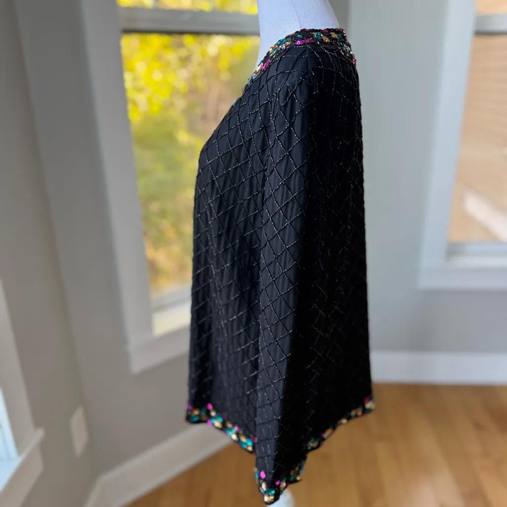 Vintage Royal Feelings Black Silk Beaded Sequin Jacket Jewel Tones Size Medium - Image 4