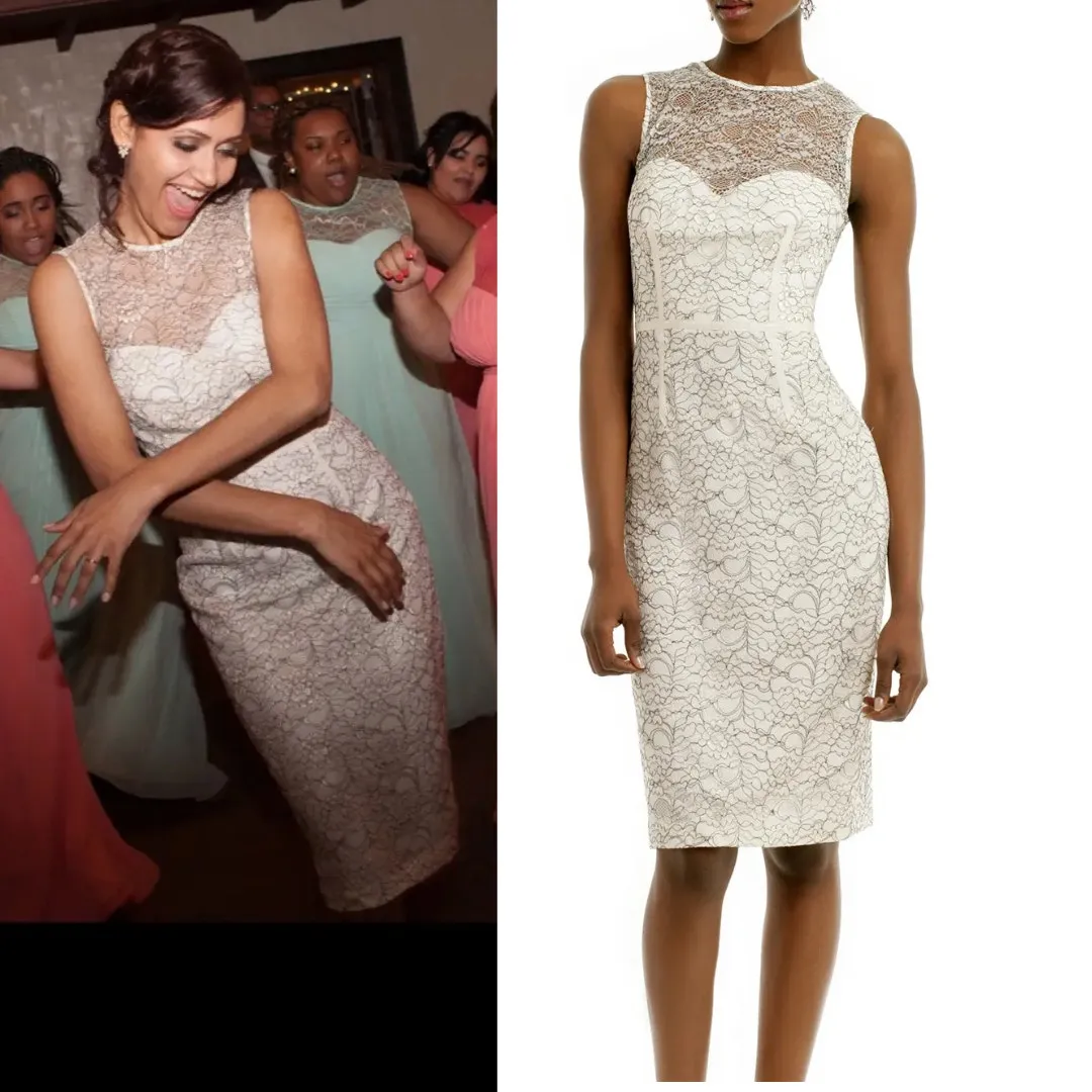 Jill Jill Stuart Love Glow Sheath Dress White Black Lace Illusion Neckline Sz 2 - Image 2