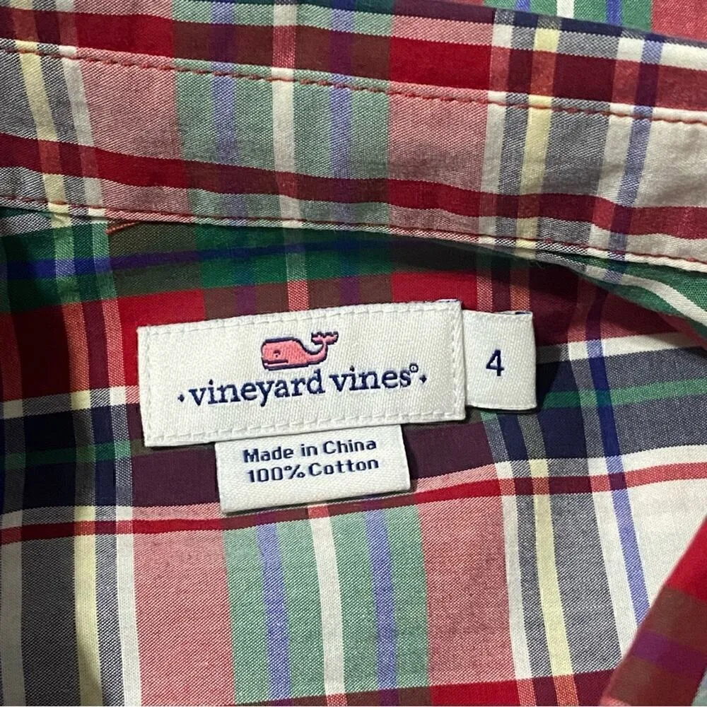 Vineyard Vines Women’s Size 4 Red White Green Blue Plaid Button Down Shirt - Image 5