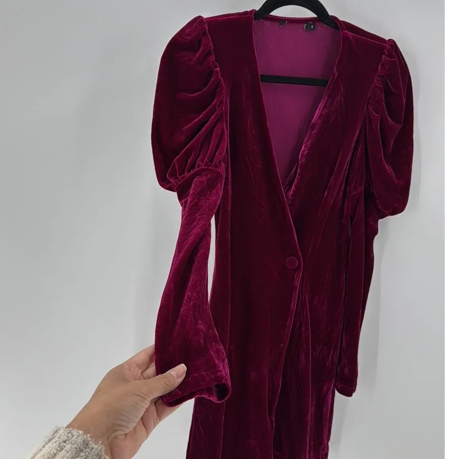 Boohoo Deep Pink velvet 1 button front bodycon size s western glam holiday - Image 6